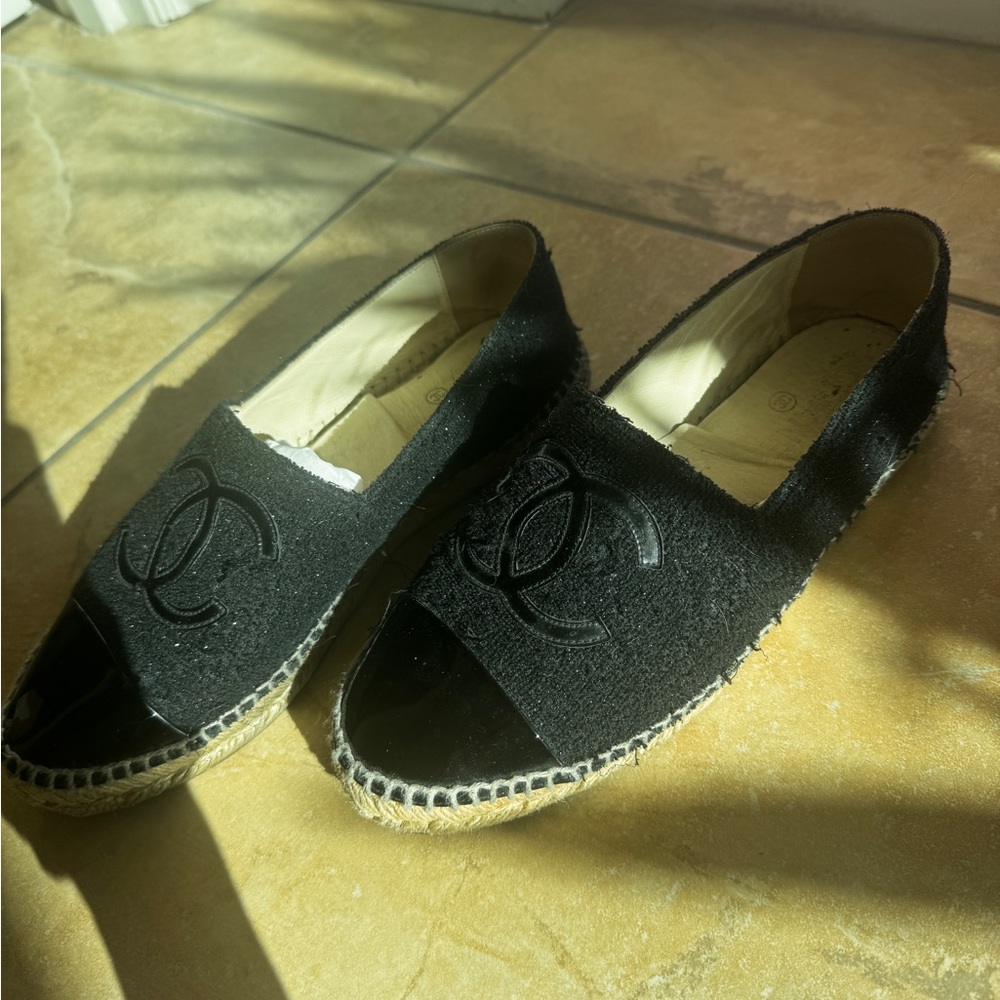 Chanel Black Espadrille Flats